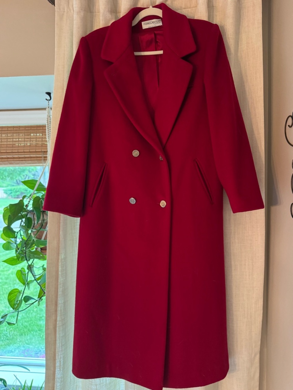 FORECASTER Women's Double-Breasted Wool Coat in Deep Red